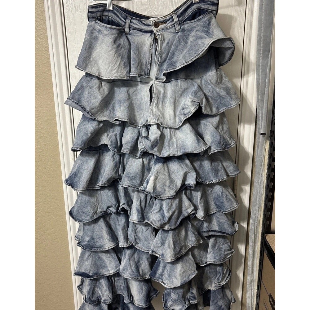 Aphrodite AP40655 High Waist Wide Leg Layered Ruffles Pants Denim Unique Jeans